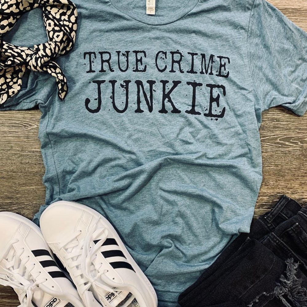 Dusty Blue Graphic Tee - "True Crime Junkie"